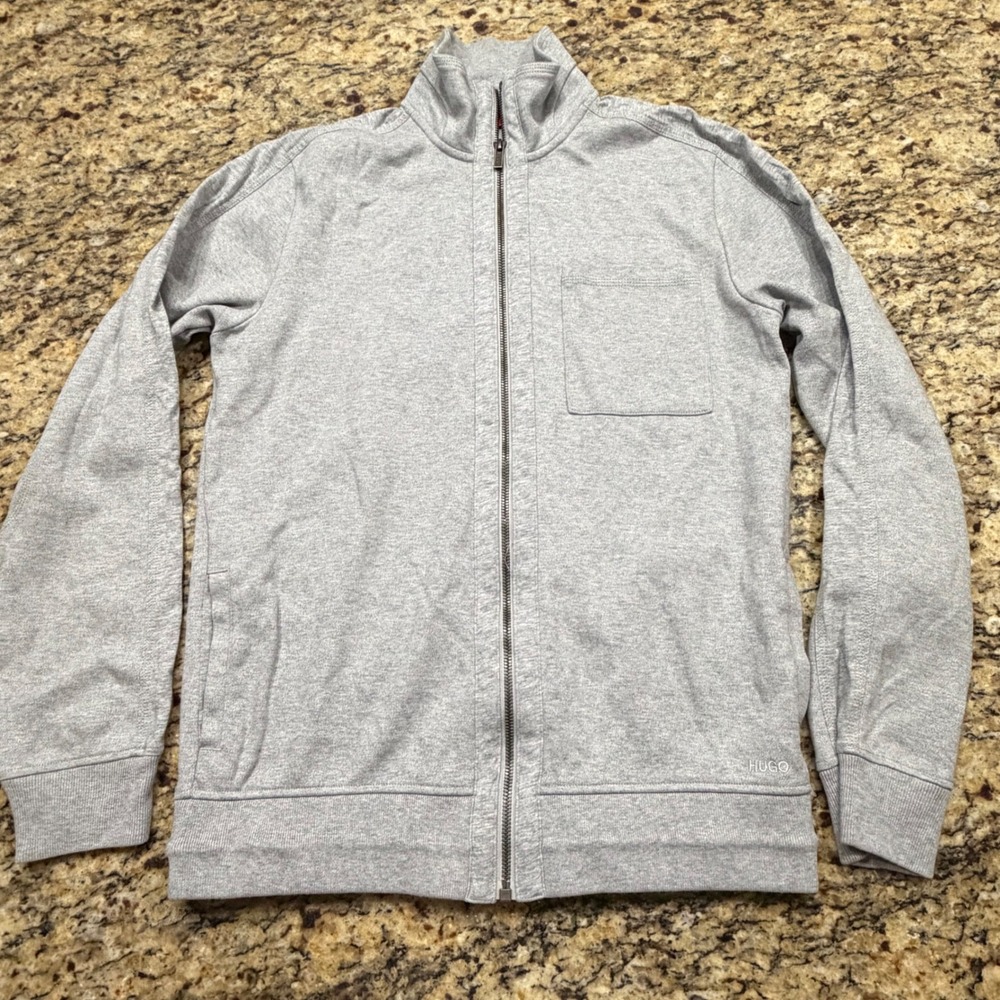 Hugo Hugo Boss Mens Gray Full Zip Mock Neck Sweatshirt Jacket Size S ws